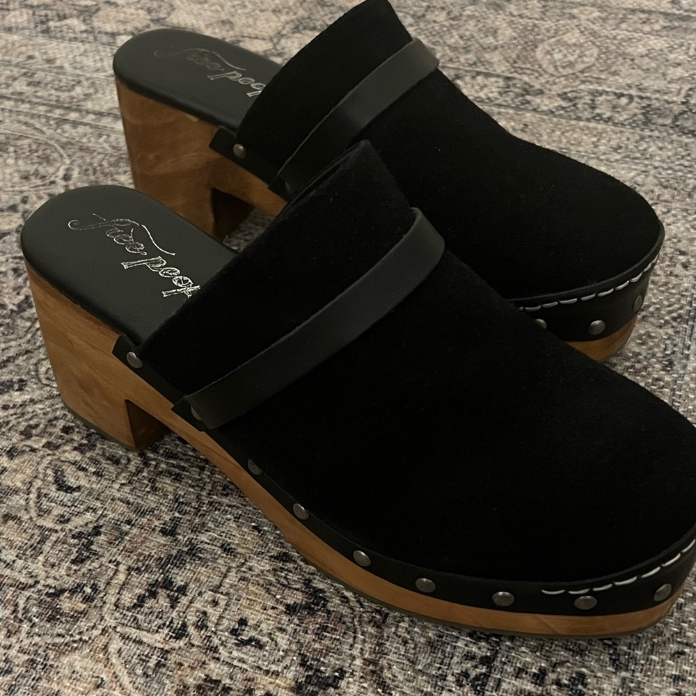 Free People Black Suede Clogs
